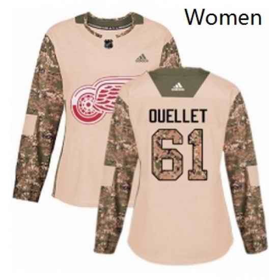 Womens Adidas Detroit Red Wings 61 Xavier Ouellet Authentic Camo Veterans Day Practice NHL Jersey